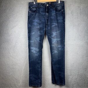 Miskeen Originals Jeans Mens 36x34 Blue Camo Straight Fit Y2K Streetwear Skater